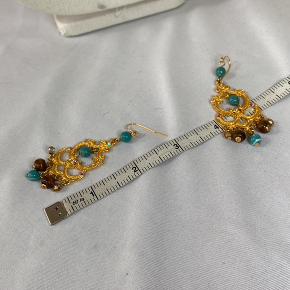 Gypsy boho fancy Goldtone and dangly bead earrings - Picture 3 of 4